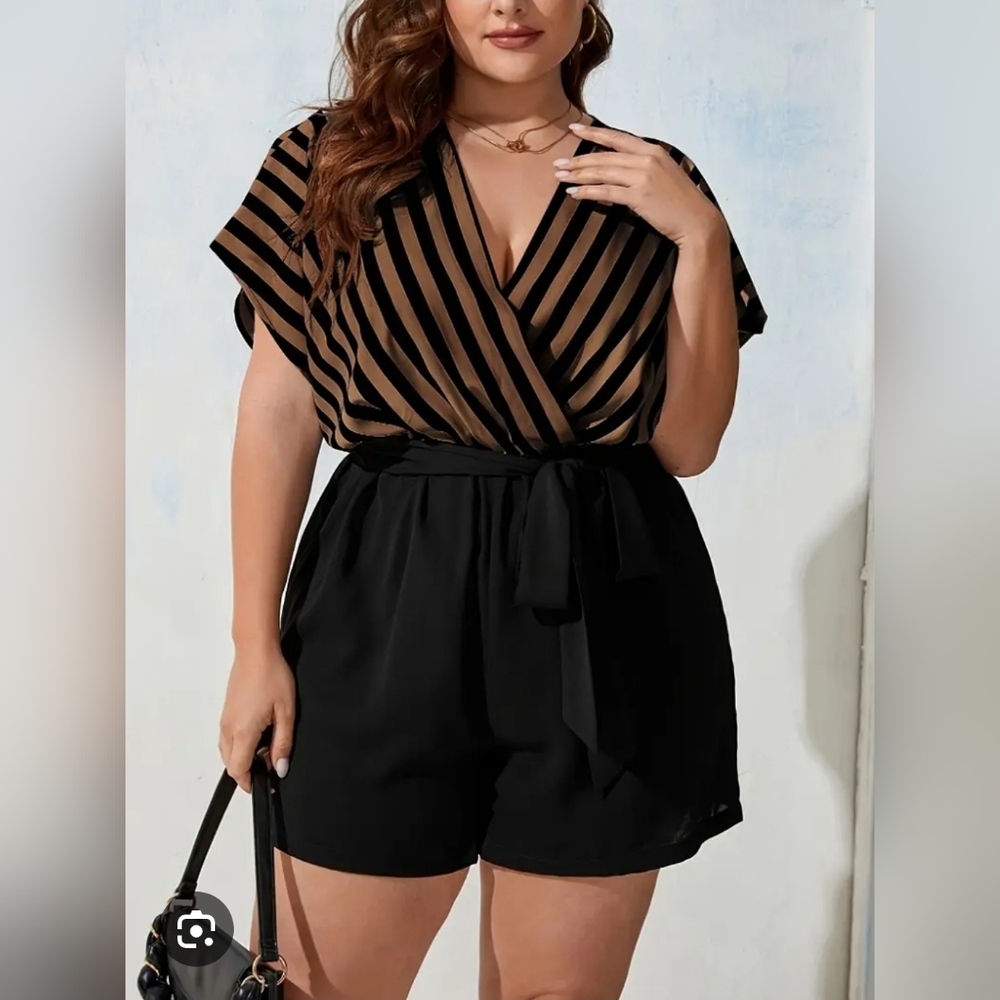 Striped Black and Tan Romper